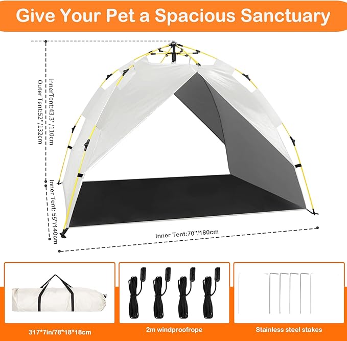 Canopy Shade Tent for Large XL XXL Jumbo Elevated Raised Dog Bed Cots, Quick Setup &amp; No Assembly Needed, Outside Outdoor Cooling Camping Pet Sun Umbrella, Gray 70"X55" (Cots Not Included)
