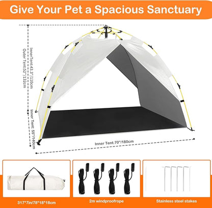 Canopy Shade Tent for Large XL XXL Jumbo Elevated Raised Dog Bed Cots, Quick Setup &amp; No Assembly Needed, Outside Outdoor Cooling Camping Pet Sun Umbrella, Gray 70"X55" (Cots Not Included)