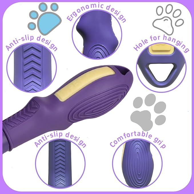 Pet Comb for Dogs &amp; Cats with Long &amp; Short Stainless Steel Metal Teeth For Shedding and Tangles, Non-Slip &amp; Anti-Static Rubber Handle, Safe &amp; Gentle Pet Grooming Comb