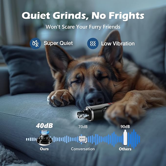 Dog Nail Grinder, Nail Clippers with LED Light, USB Rechargeable Electric Dog Nail Trimmer 5-Speed Paws Grooming &amp; Smoothing for Large Medium Small Dogs Cats Pet