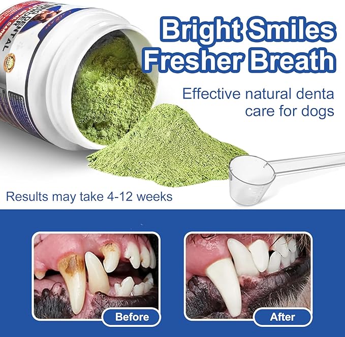 Dog Teeth Cleaning Powder 180G - Dog Dental Powder and Breath Freshener, Dogs Dental Care Supplies, Bad Breath &amp; Tartar Remover for Dogs - Pet Dental Cleaner for All Breeds &amp; Sizes - 60 Day Supply