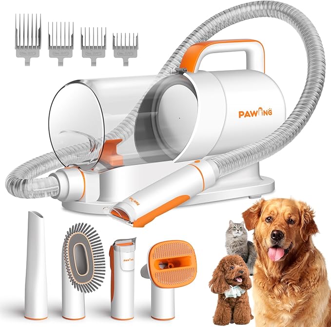 Pet Grooming Kit with Vacuum, All-in-1 Professional Deshedding Tools for Dogs &amp; Cats - Low Noise Dogs Vacuum Cleaner with 2L Large Capacity Dust Cup for Shedding Pet Hair