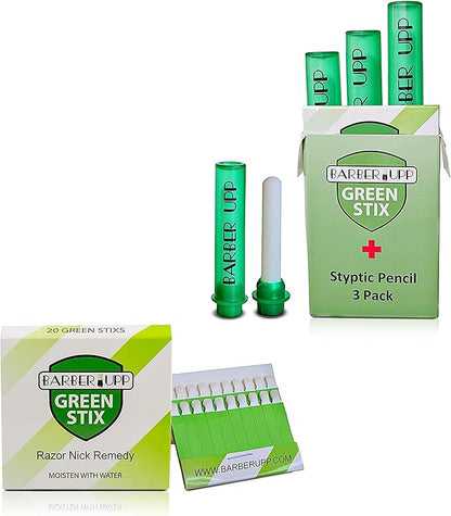 Green Stix + Styptic Pencil Set - 3 Pencils + 20 Aluminum Sulfate Sticks to Block &amp; Stop Bleeding Fast from Razor Shaving Nicks &amp; Minor Cuts - Anti-Bleed Shaving Accessory Men &amp; Women