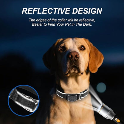 Waterproof Airtag Dog Collar - Nylon Collar with Durable Airtag Holder, Reflective&amp;Anti-Lost with Safety Metal Buckle, Soft Padded Adjustable for Small Medium Large Dogs Black XL