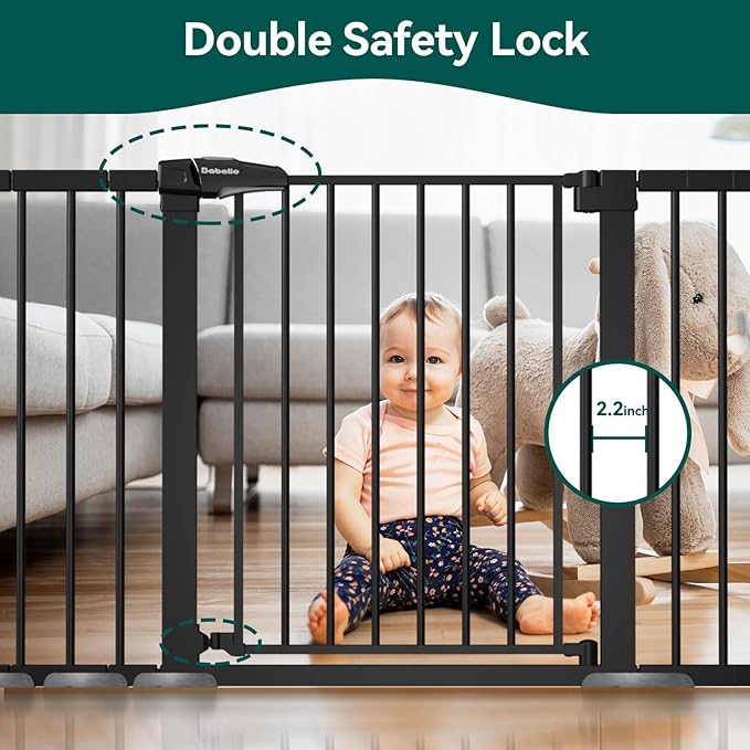 BABELIO 36" Tall Baby Gate, 29-55" Auto Close Pressure Mounted Dog Gate for Doorways &amp; Hallway, Pressguard Basics Easy Walk Thru Pet Gate, Extra Wide Metal Child Gate, Black