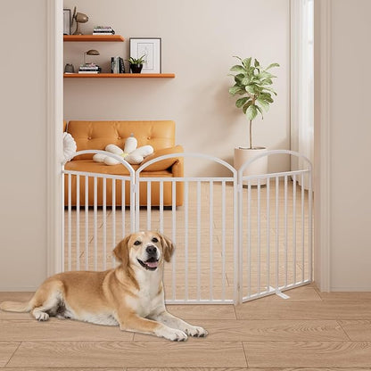 3 Panles Full Matel Freestanding Dog Gates with Door, 72"Extra Wide 32"Tall Free Standing Dog Pet Gate for Indoor &amp; Outdoor. Foldable Pet Fences for Doorways, House, Stairs, Porch, Deck, Yard