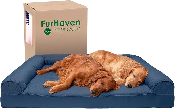 Furhaven Orthopedic Dog Bed for Large Dogs w/ Removable Bolsters &amp; Washable Cover, For Dogs Up to 125 lbs - Quilted Sofa - Navy (Blue), Jumbo Plus/XXL