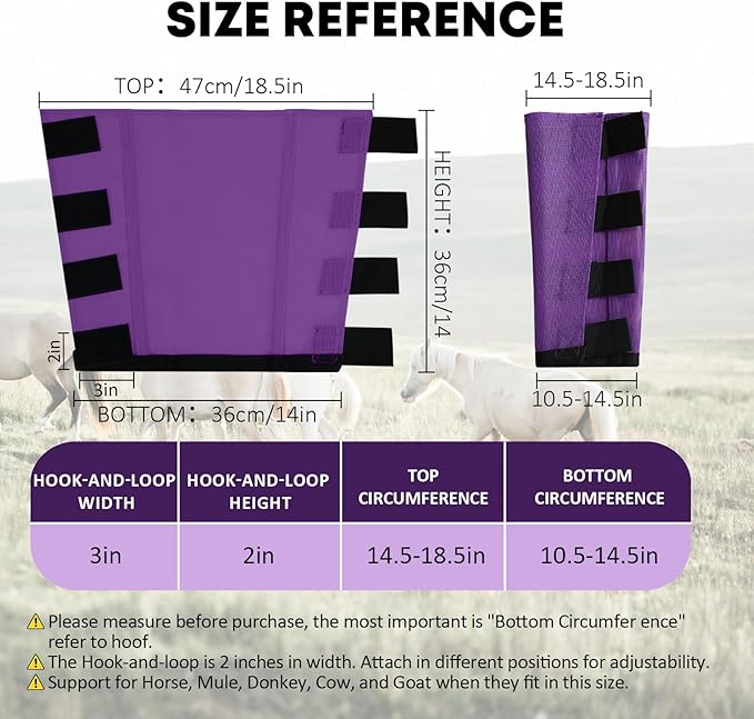Premium 4-Pack Horse Fly Boots &amp; Leggings Loose-Fit Fine Mesh with Stay-On Fasteners, Support Strips &amp; Anti-Stomp Design Breathable Non-Slip Protection Leg Wrap (Large) Lavender Purple