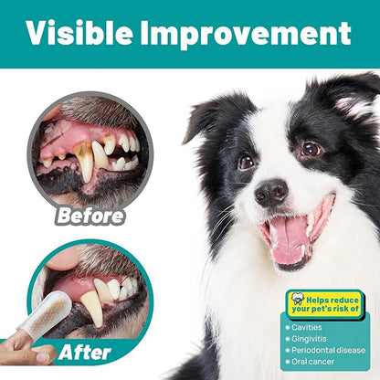 Dog Dental Care Finger Wipes - Teeth Cleaning Finger Wipes for Dog &amp; Cats - Tooth Brushing Kit Dental Wipes for Dog - Reduces Plaque &amp; Freshens Breath (100 PCS, Unscented)