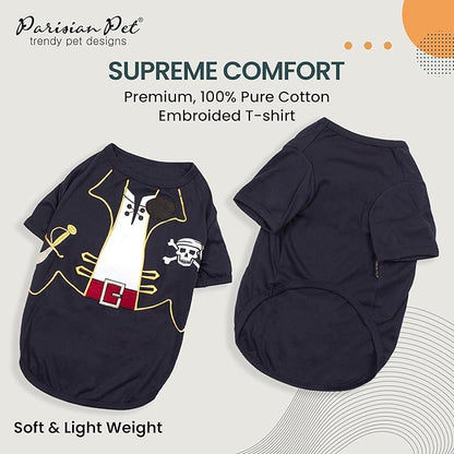 Parisian Pet Captain Sparrow - Pirate Dog Shirt - Embroidered Costume, 100% Cotton &amp; Polyester, Sleeved, Black - Large Dog Shirt