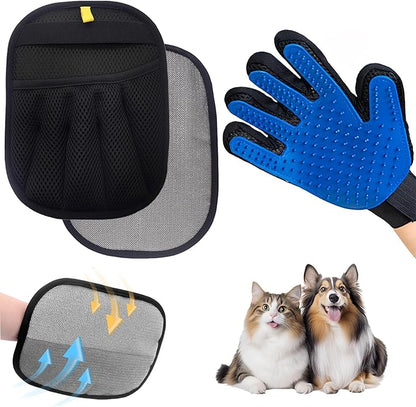 Pet Hair Removal Glove, Cats Dogs Grooming Gloves Pet Hair Removal Tool, 2025 Upgrade Reusable Pet Hair Remover Glove（1 Pet Grooming Glove &amp; 1 Cleaning Glove）
