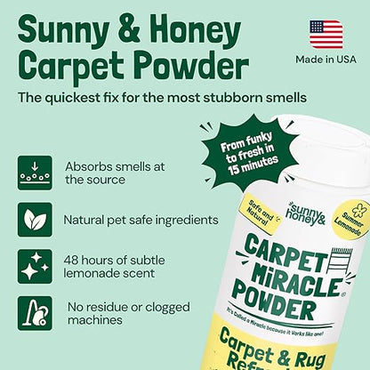 Sunny &amp; Honey Carpet Deodorizer Powder - 20 Oz, Summer Lemonade Scent - Rug Cleaner &amp; Carpet Cleaning Powder for Vacuuming &amp; Upholstery Freshener for Pets &amp; Kids