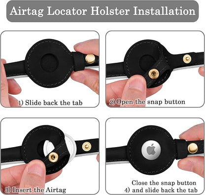OOPSDOGGY Rolled Leather Dog Collar with Airtag Holder - Reflective Round Airtag Dog Collar - Soft Tracking Pet Collar for Small Dogs Puppy Cats Kitten (Black, XXL, 20"-24")