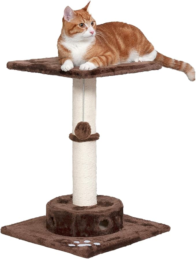 Furhaven 22.5" Tall Cat Tree for Indoor Cats, Ft. Sisal Scratching Post, Plush Ball Toy, &amp; Busy Box Toy - Tiger Tough Scratching Post Interactive Playground - Brown, One Size