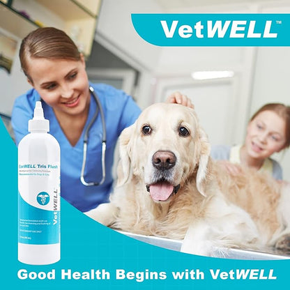 VetWELL Dog Ear Cleaner Solution &amp; Infection Treatment for Dogs &amp; Cats, Tris Otic Cleanser Drops Helps Eliminate Odor and Relieve Infections - 12oz