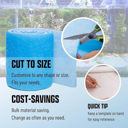 Premium Aquarium Filter Media Pad - Cut-to-Fit Roll, Fresh and Saltwater Safe, Blue &amp; Dye-Free Options, Made in USA (12 ft, Blue)