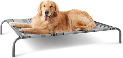 Bedsure Outdoor Elevated Dog Bed Large Sized Dog, Portable Indoor &amp; Outdoor Cooling Raised Cot Pet Hammock Bed with Skid-Resistant Feet, Frame with Breathable Mesh, Striped Grey, 49 inches