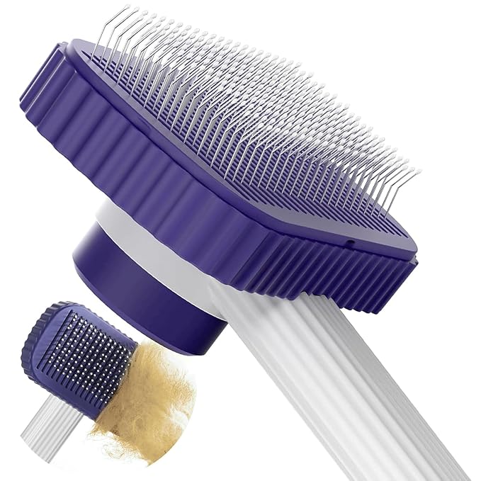 Cat brush, Cat Brush for Long or Short Haired Cats, Remove Loose Fur and Mats, Rounded Pins Reduces Painful Pulling, Not for Tangle and Curly Fur, Dark Blue