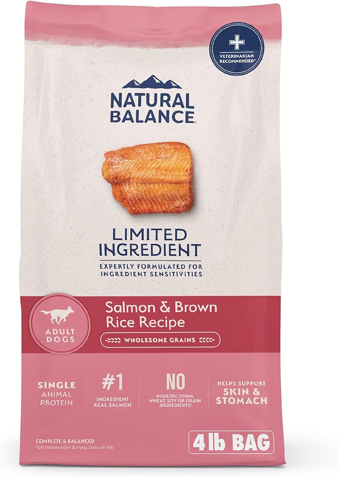 Natural Balance Limited Ingredient Adult Dry Dog Food with Healthy Grains, Salmon &amp; Brown Rice Recipe, 4 Pound (Pack of 1)