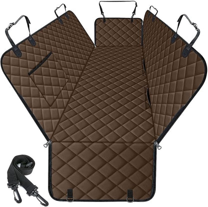 Waterproof Dog Car Seat Cover for Back Seat - Durable, Scratch Proof Pet Hammock with Nonslip Design &amp; Storage Pockets, Fits Cars, SUVs, Trucks - L, Coffee/Black