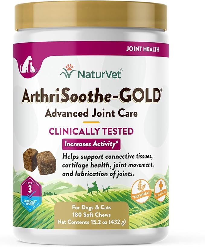 NaturVet ArthriSoothe-Gold Level 3 Advanced Joint Care for Dogs – Soft Chew Dog Supplement with Glucosamine, MSM, Chondroitin &amp; Hyaluronic Acid – Wheat-Free Pet Supplements – 180 Ct.