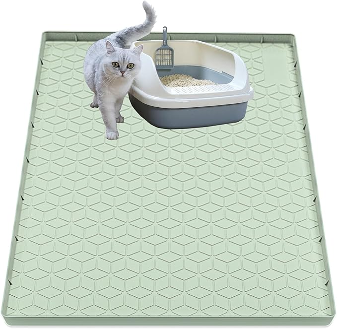 Cat Litter Mat, Silicone Large Cat Mat for Litter Box - 34x22 in, Waterproof &amp; Non-Slip, Durable &amp; Easy Clean, Green