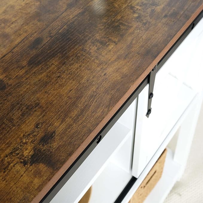Entryway Table with Storage, Farmhouse Buffet Cabinet Coffee Bar Kitchen Island with Sliding Barn Doors &amp; Shelves, Console Table for Kitchen, Dining Room, Living Room, White