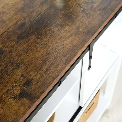 Entryway Table with Storage, Farmhouse Buffet Cabinet Coffee Bar Kitchen Island with Sliding Barn Doors &amp; Shelves, Console Table for Kitchen, Dining Room, Living Room, White