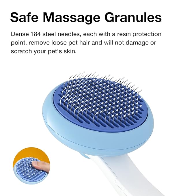 Self-Cleaning Slicker Brush for Pet Grooming: Removes Tangles, Loose Undercoat &amp; Mats from Cats &amp; Dogs (Blue)