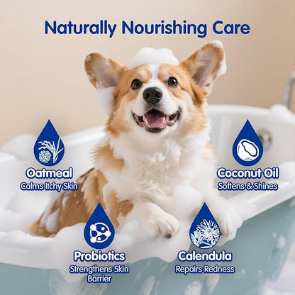 Unipaws Probiotics Dog Shampoo &amp; Conditioner Set for Short-Haired Coats – Itch Relief, Deodorizing &amp; Anti-Shedding for Skin Comfort &amp; Balance with Calendula – EWG Green, Made in Korea, 2×16.9 Fl Oz