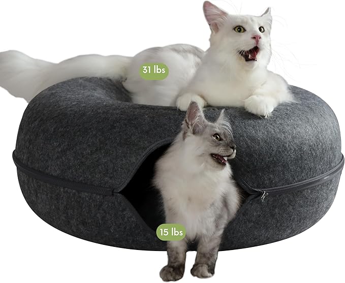 CATTASAURUS Peekaboo Cat Cave for Multiple &amp; Large Cats Up to 30-45 Lbs, Scratch Detachable &amp; Washable Tunnel Bed, Comfy Donut Cat Cave (Dark Gray, Jumbo)