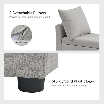 HULALA HOME Modern Storage Ottoman Bench with Throw Pillows, 59" Extra Long End of Bed Bench with Storage Pocket, Comfy Upholstered Footstool for Bedroom Entryway Living Room, Grey