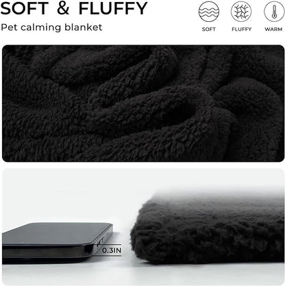 1 Pack 3 Calming Blankets Fluffy Premium Fleece Pet Blanket Soft Sherpa Throw for Dog Puppy Cat Black Small (23”x16&