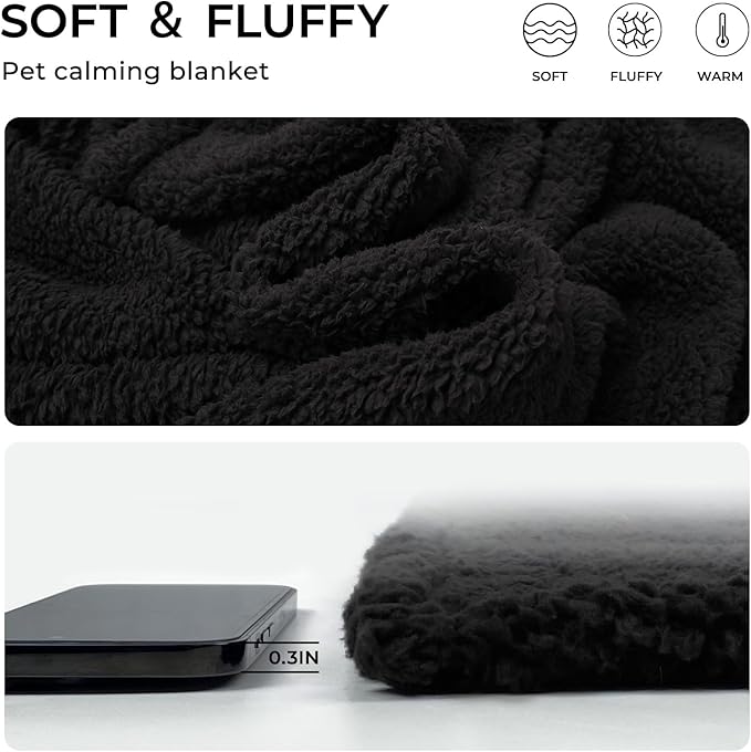 1 Pack 3 Calming Blankets Fluffy Premium Fleece Pet Blanket Soft Sherpa Throw for Dog Puppy Cat Black Medium (30“x20&