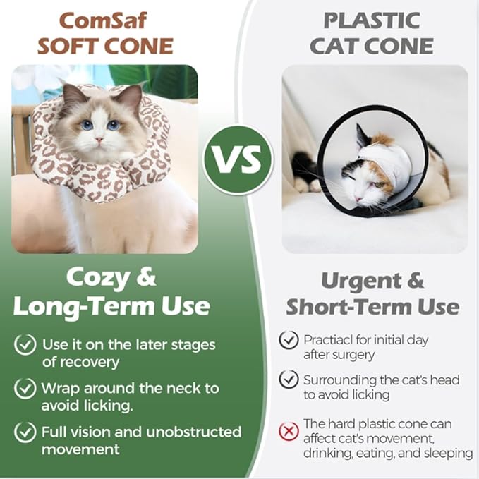 ComSaf Cat Cone Collar Soft - E Cat Collar Cones to Stop Licking After Surgery, Recovery Elizabethan Collar for Cats, Soft Cat Cone for Small Cats Kitten, Waterproof &amp; Lightweight, Brown Leopard, S