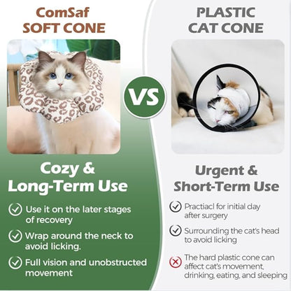 ComSaf Cat Cone Collar Soft - E Cat Collar Cones to Stop Licking After Surgery, Recovery Elizabethan Collar for Cats, Soft Cat Cone for Small Cats Kitten, Waterproof &amp; Lightweight, Brown Leopard, S