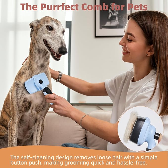 3PCS Cat &amp; Dog Brush Set: Slicker &amp; Deshedding Brush, Dematting Comb, and Bath Brush – Premium Grooming Tools for Shedding &amp; Tangle-Free Fur (blue)