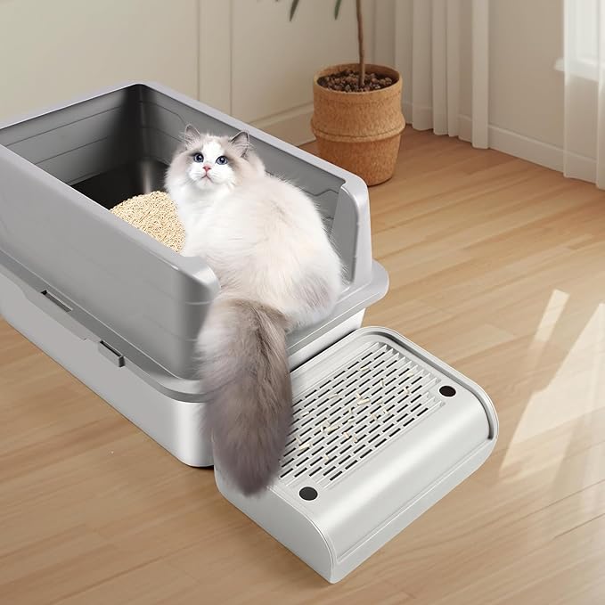 Cat Litter Box Step, Cat Litter Box Ramp Mat with Filter Function for Self-Cleaning Cat Litter Box, Easy to Clean, Cat Pedal Step Stool Ideal for Kitten &amp; Elderly Cats (Light Grey)