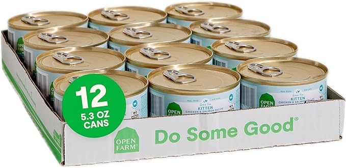 Open Farm Canned Kitten Food, Paté for Complete &amp; Balanced Nutrition, Grain-Free and Legume-Free Wet Kitten Food, Chicken &amp; Salmon Recipe, 5.3oz Cans (Case of 12)