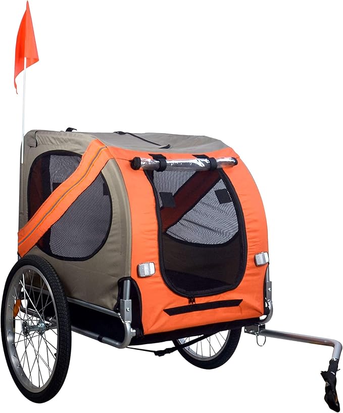 H&amp;B Luxuries Pet Bike Trailer Load 68 Pounds, Suitable for Big and Small Dogs, Folding Storage, Detachable, Easy to Install, Breathable Protective Net Pet Cart