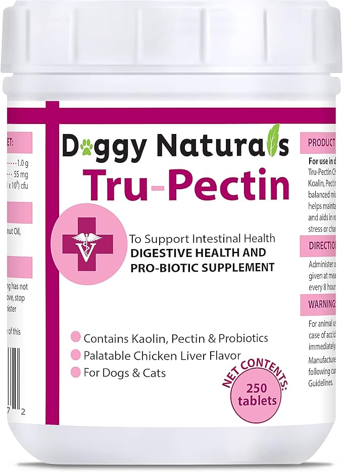 Tru-Pectin Anti-Diarrheal for Dogs &amp; Cats, 250 Tablets– Chicken Liver Flavor –Helps Reduce Occasional Loose Stool &amp; Diarrhea, Balance Gut pH, Support Normal Digestion &amp; Gut Flora -Made in USA