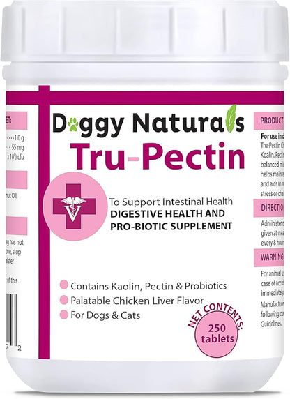 Tru-Pectin Anti-Diarrheal for Dogs &amp; Cats, 250 Tablets– Chicken Liver Flavor –Helps Reduce Occasional Loose Stool &amp; Diarrhea, Balance Gut pH, Support Normal Digestion &amp; Gut Flora -Made in USA