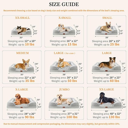 Comfort Expression Medium Dog Beds Waterproof Orthopedic Foam Dog Sofa Beds for Medium Large Dogs Comfy Pet Bed with Washable Removable Cover &amp; Non-Slip Bottom(Medium,Grey White)