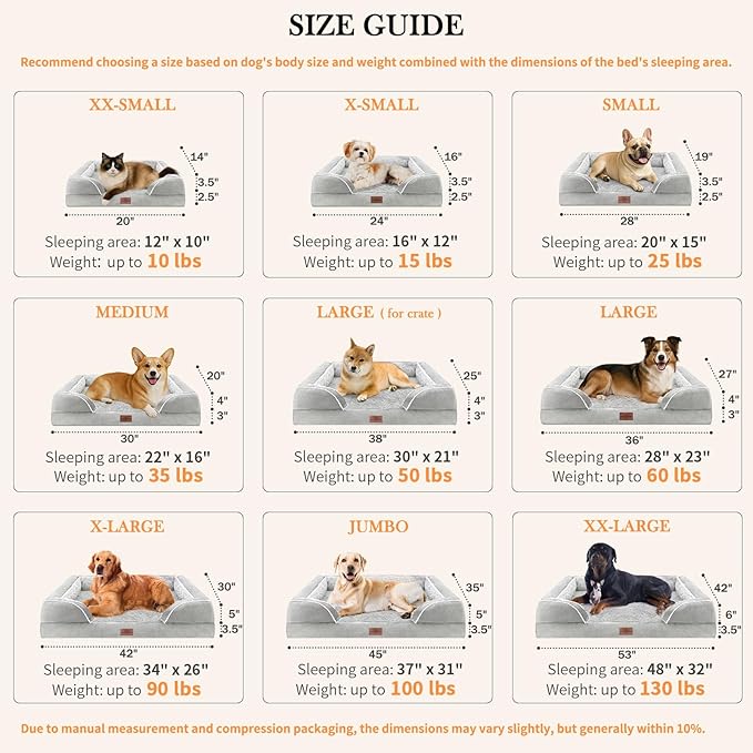 Comfort Expression Jumbo Dog Bed for Extra Large Dogs, Waterproof Orthopedic Large Breed Dog Beds, PV Washable Dogs Sofa Bed with Removable Cover &amp; Non-Slip Bottom(Jumbo,Grey White)