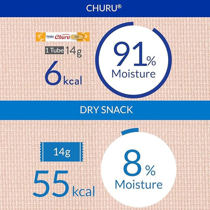 INABA Churu Cat Treats, Grain-Free, Lickable, Squeezable Creamy Purée Cat Treat/Topper with Vitamin E &amp; Taurine, 0.5 Ounces Each Tube, 48 Tubes (4 per Pack), Tuna with Scallop Recipe