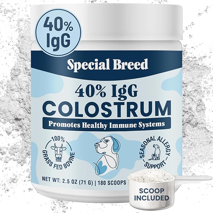 40% IgG Grass Fed Colostrum for Dogs, High IgG Third Party Tested, Immune Support, Skin &amp; Gut Health, Seasonal Allergy &amp; Itch Relief, Made in USA, 2.5 Oz