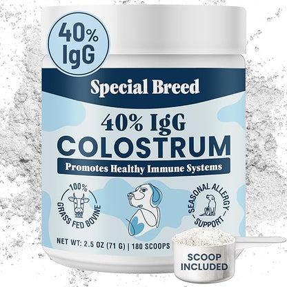 40% IgG Grass Fed Colostrum for Dogs, High IgG Third Party Tested, Immune Support, Skin &amp; Gut Health, Seasonal Allergy &amp; Itch Relief, Made in USA, 2.5 Oz