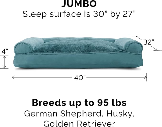 Furhaven Pillow Dog Bed for Large Dogs w/ Removable Bolsters &amp; Washable Cover - Plush &amp; Suede Sofa, Jumbo/XL