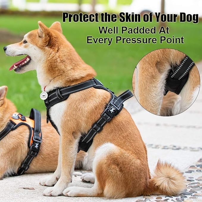 PoyPet No Pull Dog Harness, Reflective Comfortable Vest Harness with Front &amp; Back 2 Leash Attachments and Easy Control Handle Adjustable Soft Padded Pet Vest for Small to Large Dogs (Black,S)