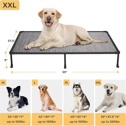 Veehoo Chewproof Elevated Dog Bed - Cooling Raised Pet Cot, Breathable Mesh, Washable &amp; Non-Slip for Large Dogs, Indoor/Outdoor, Black Silver Mat and Black Frame, 59x37inches (Model CWC2203A03)